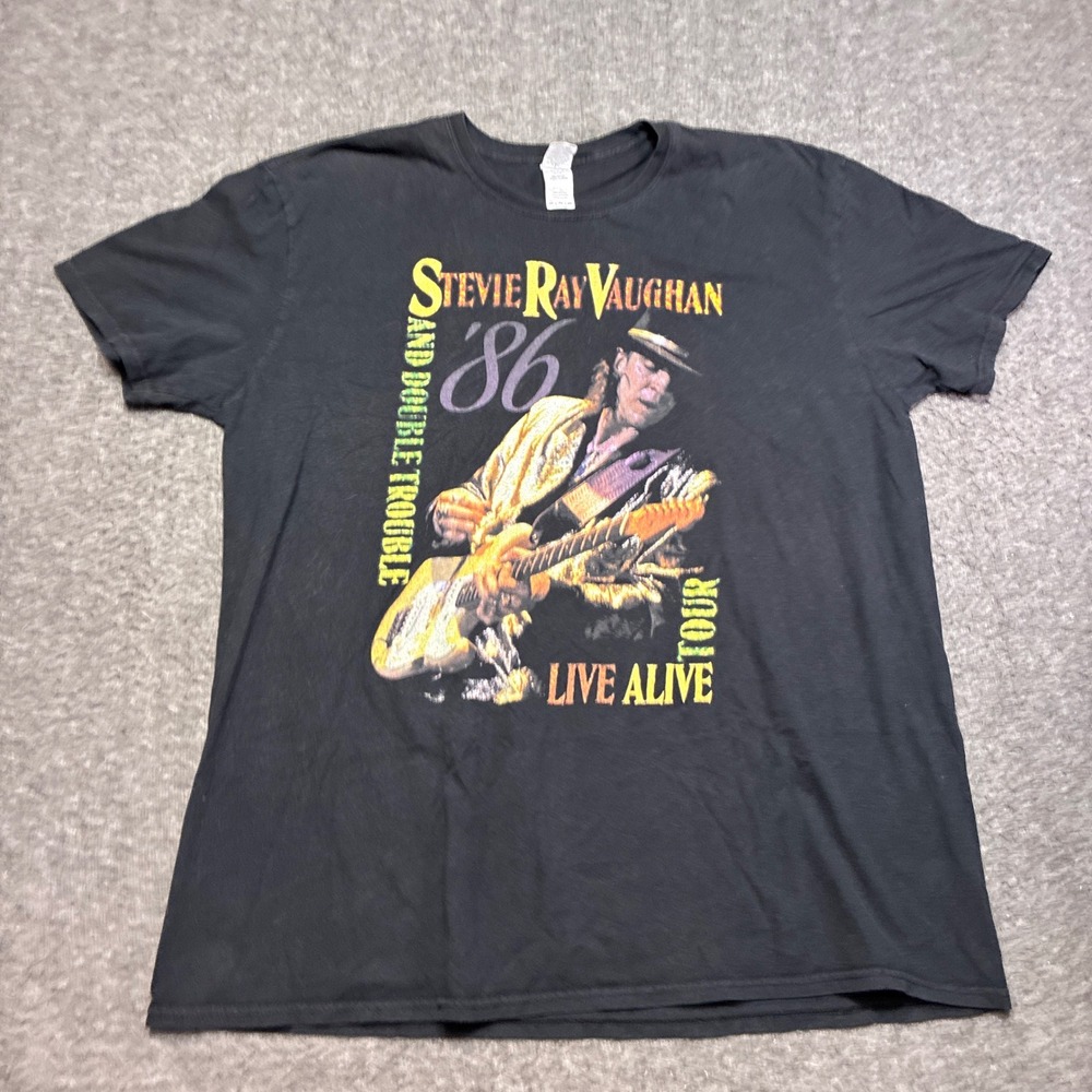 Gildan Stevie Ray Vaughan T-Shirt Mens 2XL Black Live Alive Tour 86 Graphic Tee - Picture 2 of 9